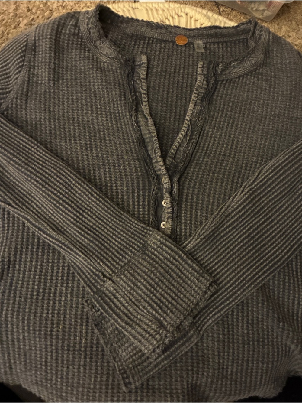 Free People Charcoal Waffle Henley Sweater -‎ Dark Gray